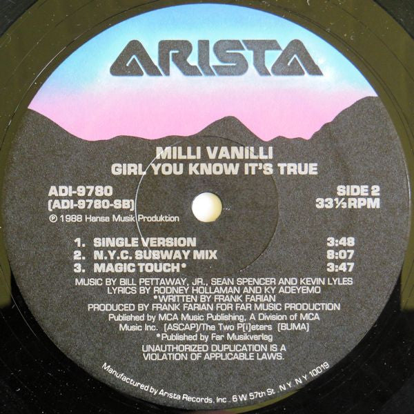 Milli Vanilli : Girl You Know It's True (12")