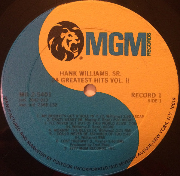 Hank Williams, Sr.* : 24 Greatest Hits Vol. 2 (2xLP, Comp, PRC)