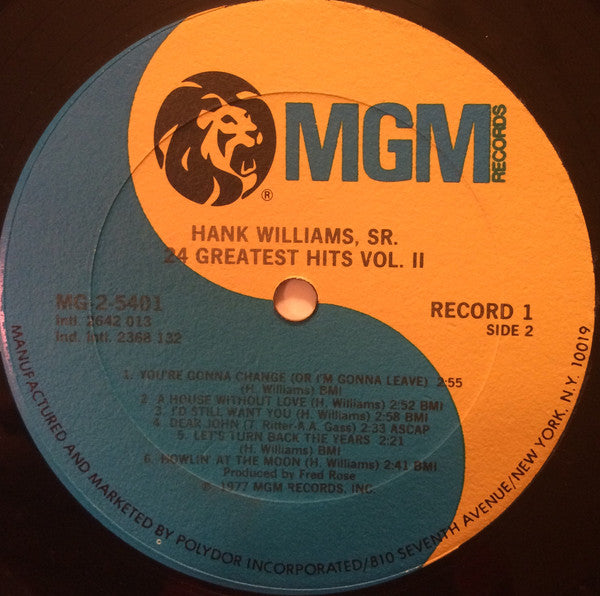 Hank Williams, Sr.* : 24 Greatest Hits Vol. 2 (2xLP, Comp, PRC)