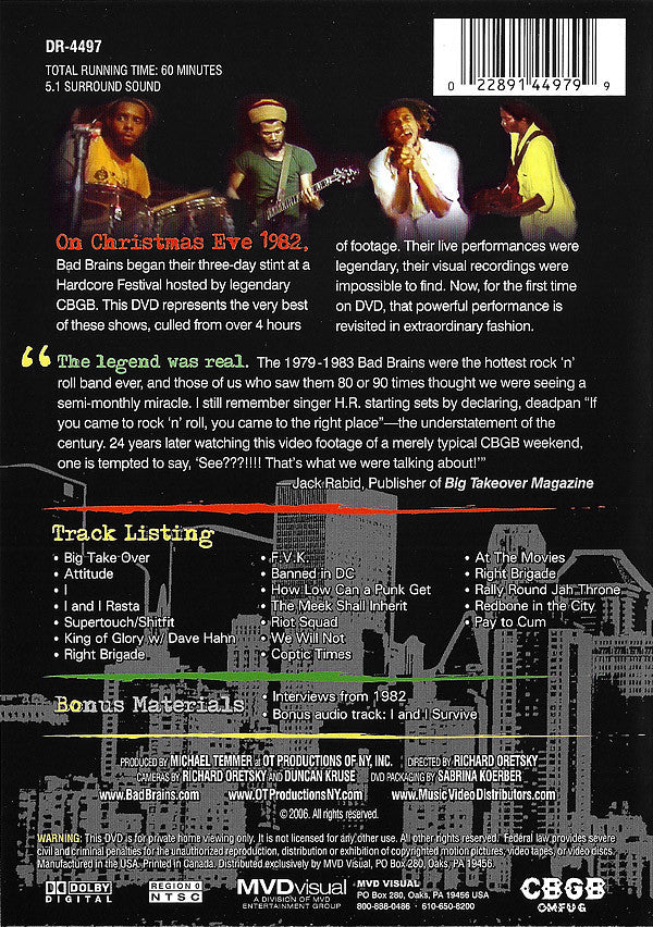 Bad Brains : Live At CBGB 1982 (DVD-V, RE, NTSC)