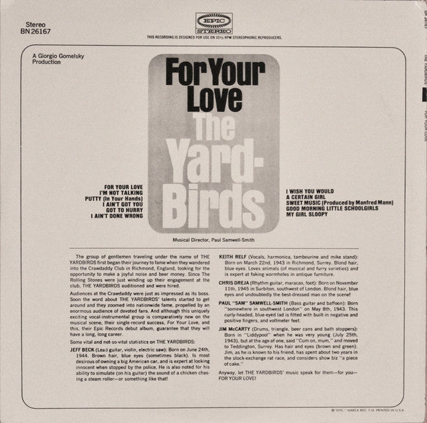 The Yardbirds : For Your Love (LP, Album, Pit)