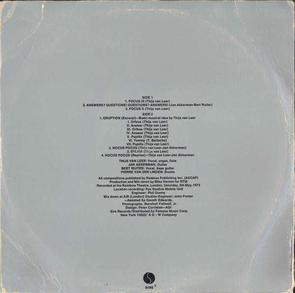 Focus (2) : Live At The Rainbow (LP, Album, Son)