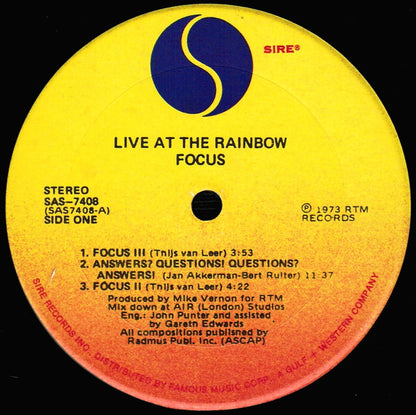 Focus (2) : Live At The Rainbow (LP, Album, Son)