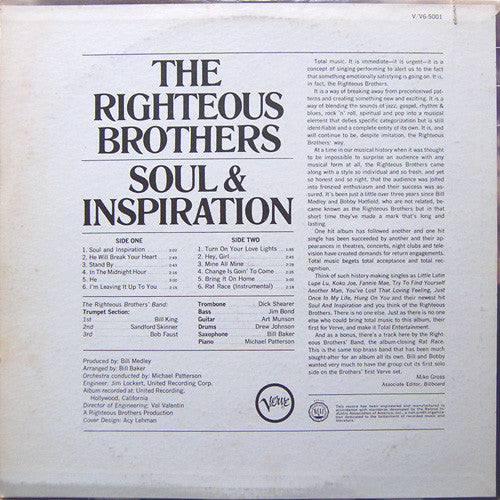 The Righteous Brothers : Soul & Inspiration (LP, Album, RE)