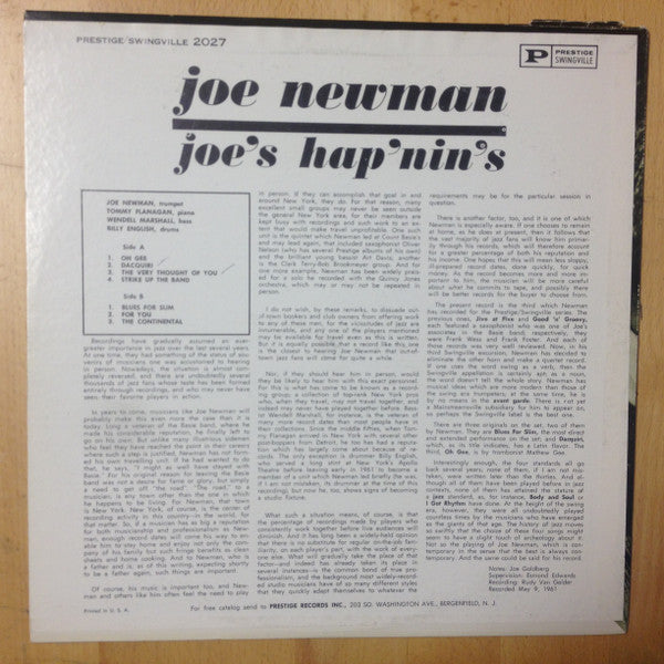 Joe Newman : Joe's Hap'nin's (LP, Album, Mono)