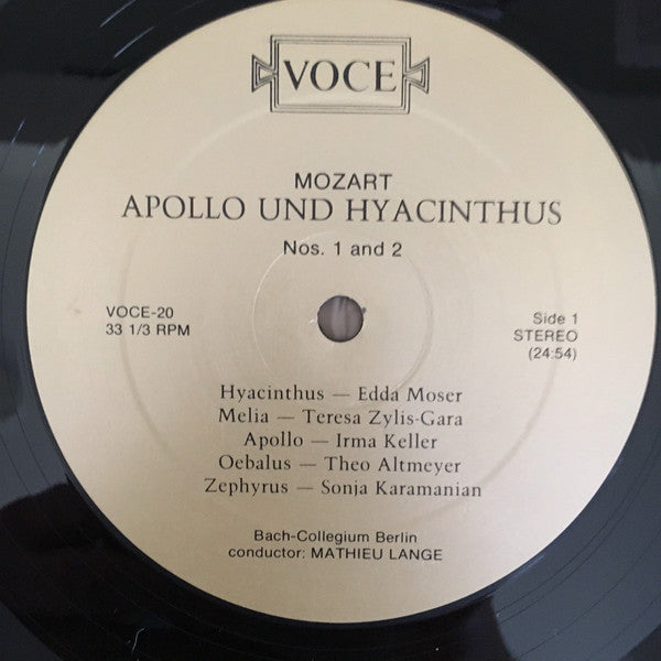Mozart*, Edda Moser, Teresa Żylis-Gara, Irma Keller, Theo Altmeyer, Sonja Karamanian*, Bach-Collegium Berlin, Mathieu Lange* : Apollo Und Hyacinthus K. 38 (2xLP)