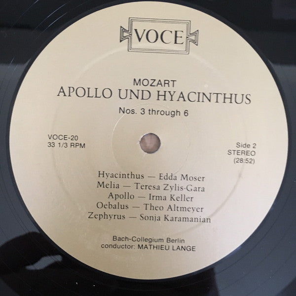 Mozart*, Edda Moser, Teresa Żylis-Gara, Irma Keller, Theo Altmeyer, Sonja Karamanian*, Bach-Collegium Berlin, Mathieu Lange* : Apollo Und Hyacinthus K. 38 (2xLP)