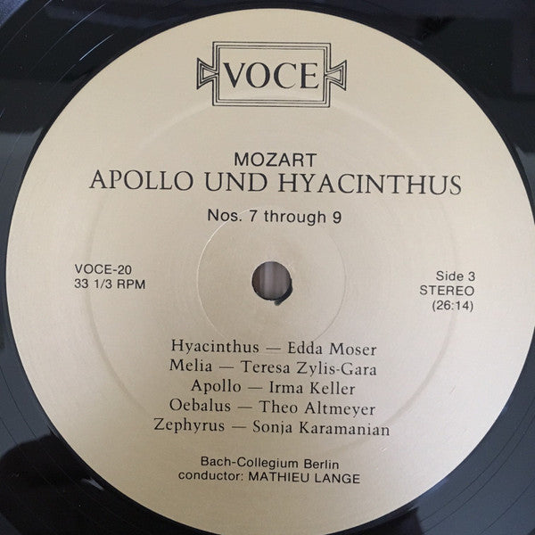 Mozart*, Edda Moser, Teresa Żylis-Gara, Irma Keller, Theo Altmeyer, Sonja Karamanian*, Bach-Collegium Berlin, Mathieu Lange* : Apollo Und Hyacinthus K. 38 (2xLP)