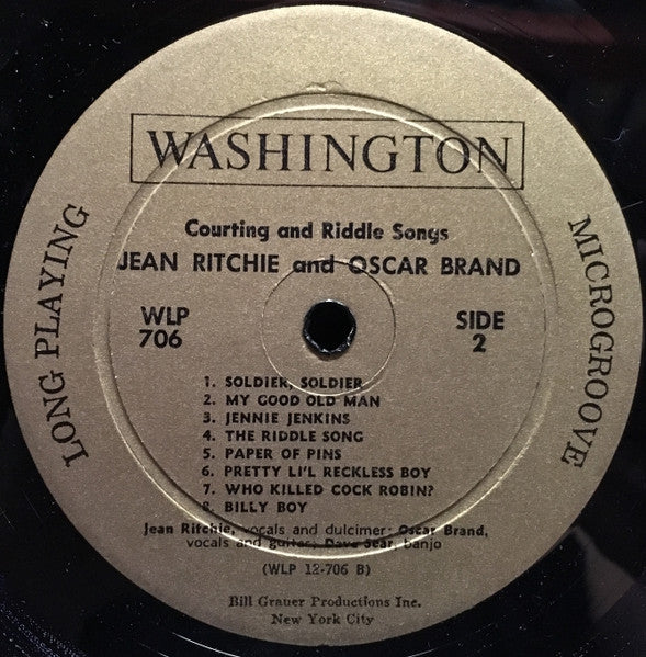 Jean Ritchie And Oscar Brand : Courting and Riddle Songs (LP, Album, RE)