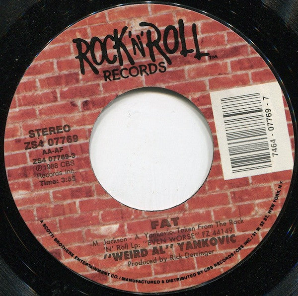 "Weird Al" Yankovic : Fat (7", Single, Styrene, Car)