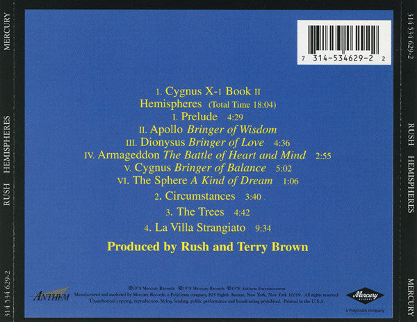 Rush : Hemispheres (CD, Album, RE, RM, RP)