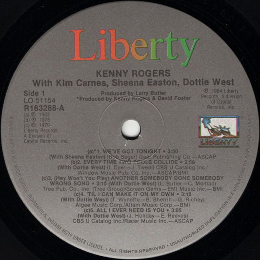 Kenny Rogers With Kim Carnes, Sheena Easton & Dottie West : Duets (LP, Comp, RCA)