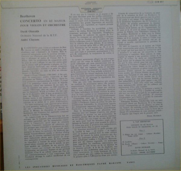Beethoven* - David Oïstrach*, Orchestre National De La Radiodiffusion Française*, André Cluytens : Concerto Pour Violon Et Orchestre (LP, Album, RE)