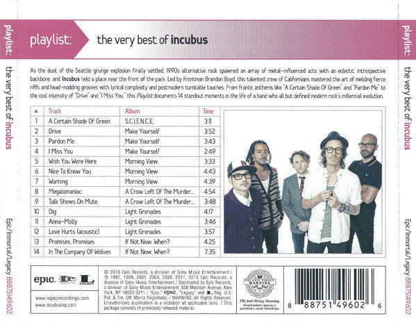 Incubus (2) : Playlist: The Very Best Of Incubus (CD, Comp)