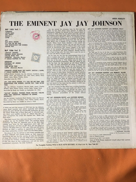 Jay Jay Johnson* : The Eminent Jay Jay Johnson Volume 1 (LP, Comp, Mono, RP)