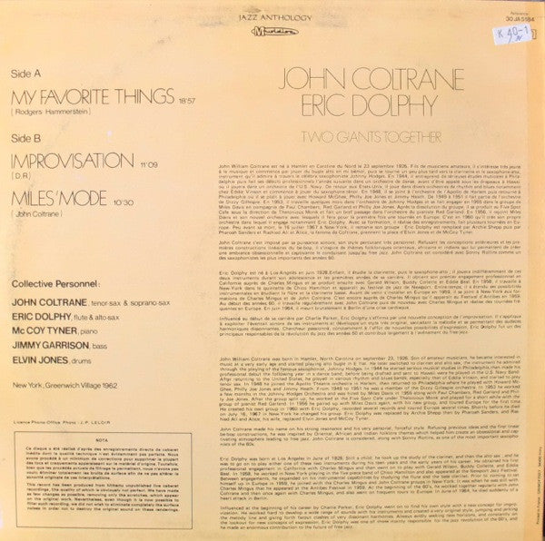 John Coltrane / Eric Dolphy : Two Giants Together - Rare Live Performance 1962 (LP, RE)