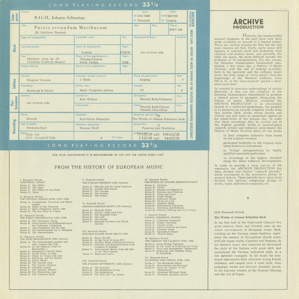Johann Sebastian Bach / Karl Richter : Passio Secundum Matthæum (Matthäus-Passion) BWV 244 (4xLP, Aut + Box)