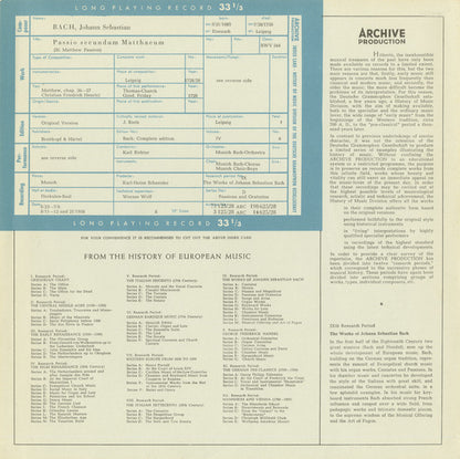 Johann Sebastian Bach / Karl Richter : Passio Secundum Matthæum (Matthäus-Passion) BWV 244 (4xLP, Aut + Box)