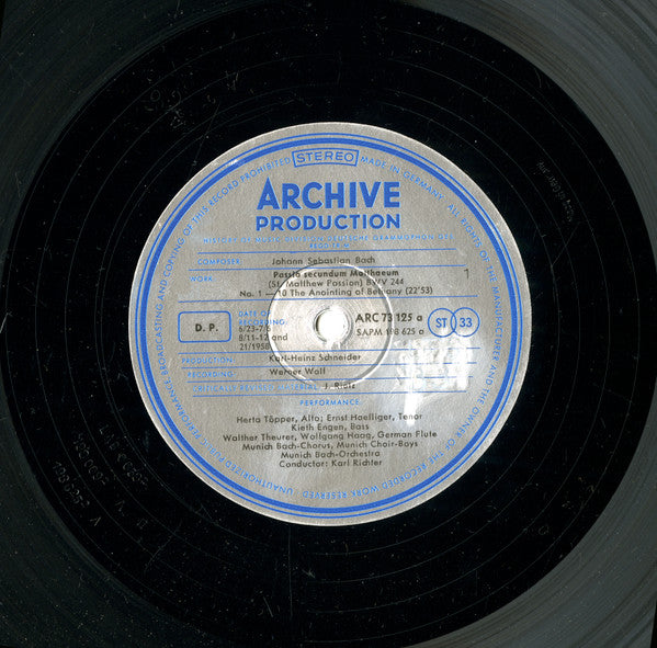 Johann Sebastian Bach / Karl Richter : Passio Secundum Matthæum (Matthäus-Passion) BWV 244 (4xLP, Aut + Box)