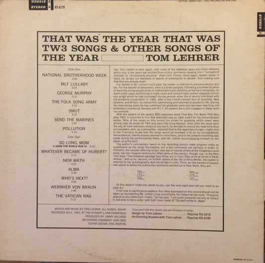 Tom Lehrer : That Was The Year That Was (LP, Album, RE, Win)