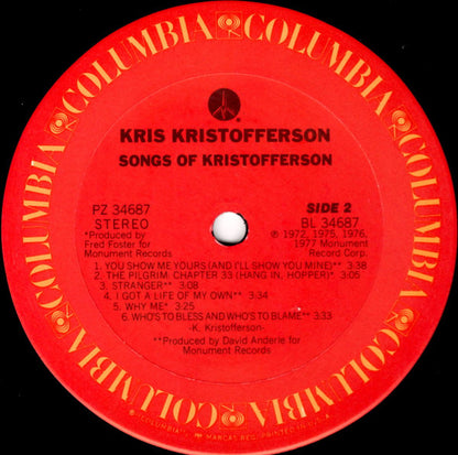 Kris Kristofferson : Songs Of Kristofferson (LP, Album, Comp, Ter)