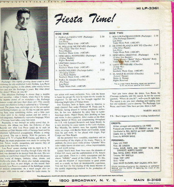 Lou Perez Y Su Charanga : Para La Fiesta Voy (LP)