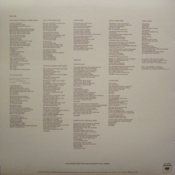 Paul Simon : Still Crazy After All These Years (LP, Album, Pit)