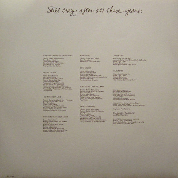 Paul Simon : Still Crazy After All These Years (LP, Album, Pit)