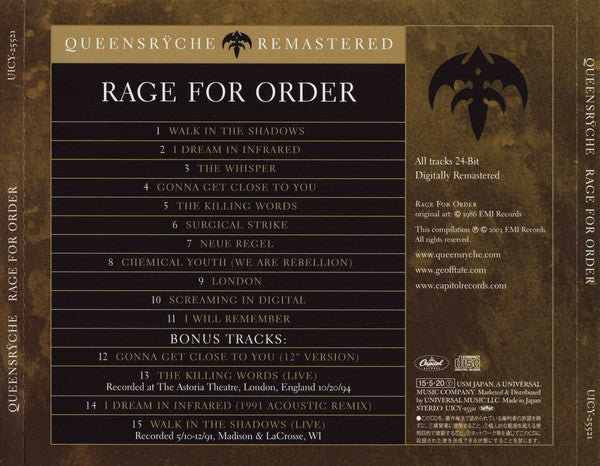 Queensrÿche : Rage For Order (CD, Album, RE, RM, SHM)