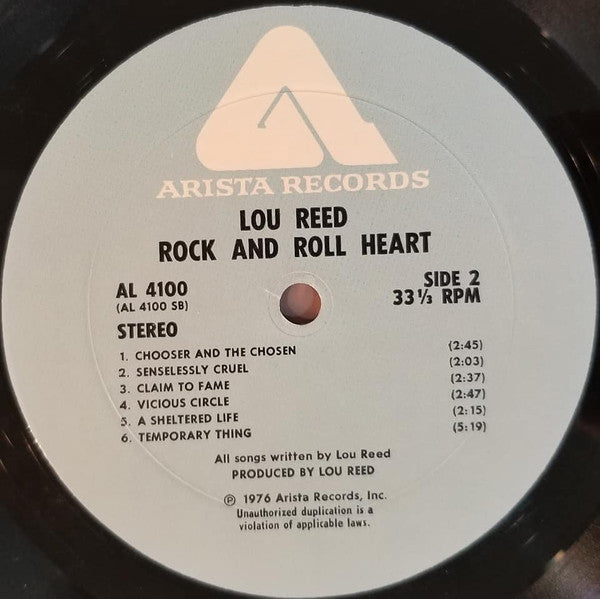 Lou Reed : Rock And Roll Heart (LP, Album, Wad)