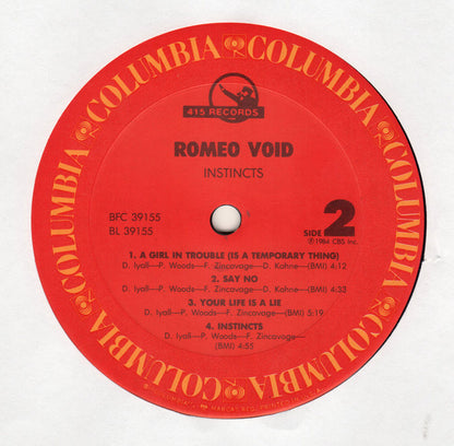 Romeo Void : Instincts (LP, Album, Car)