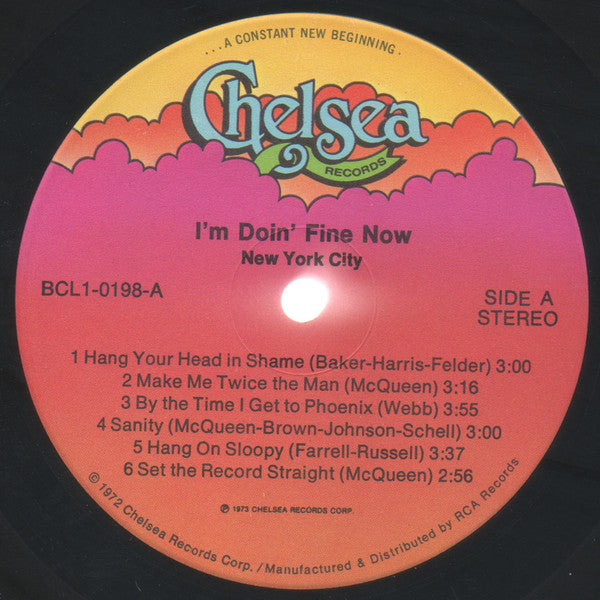 New York City : I'm Doin' Fine Now (LP, Album, Ind)