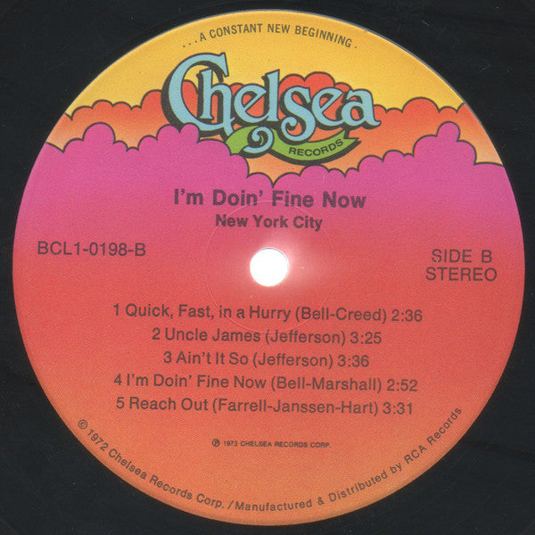 New York City : I'm Doin' Fine Now (LP, Album, Ind)