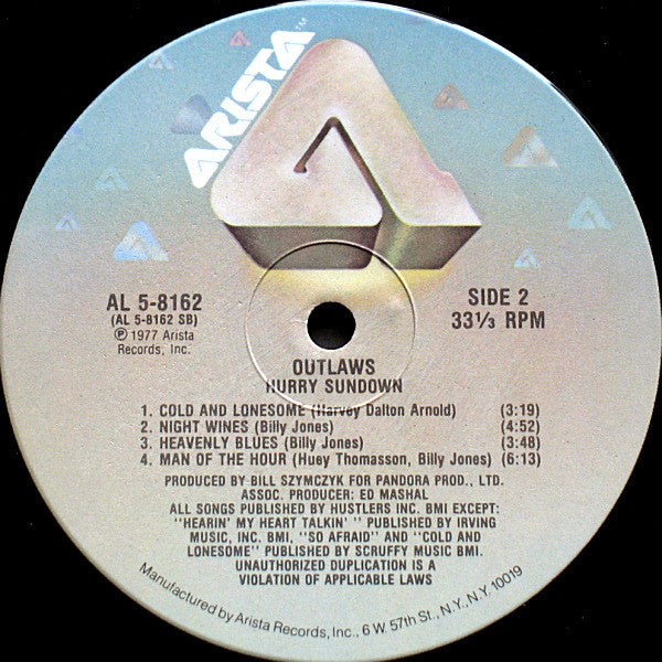 Outlaws : Hurry Sundown (LP, Album, RE)