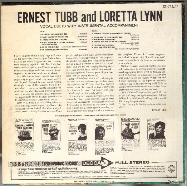 Ernest Tubb And Loretta Lynn : Mr. And Mrs. Used To Be (LP, Album, RP, Glo)