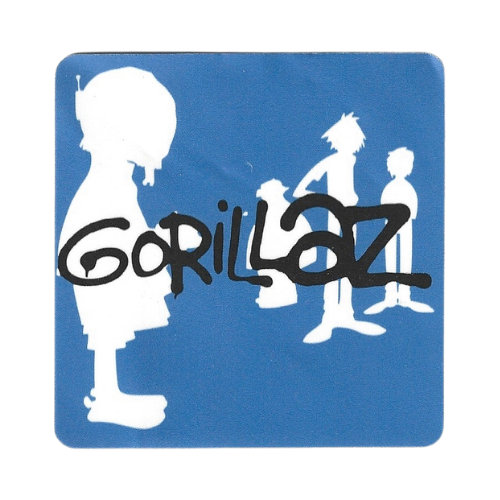 Gorillaz logo with stylized figures on a blue background
