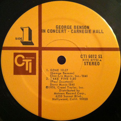 George Benson Guest: Hubert Laws : In Concert - Carnegie Hall (LP, Album, Ter)