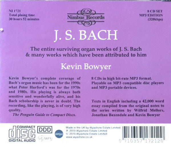 J. S. Bach*, Kevin Bowyer : The Works For Organ (8xCD, Comp, RE, MP3 + 2xBox)