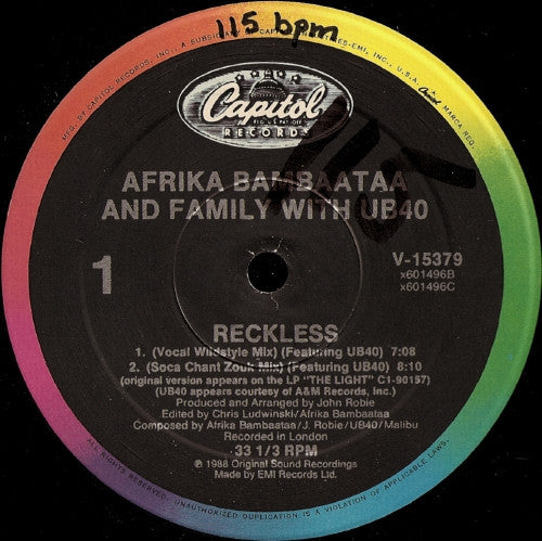 Afrika Bambaataa And Family* : Reckless (12", Maxi)