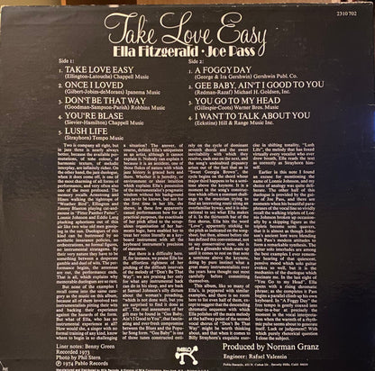 Ella Fitzgerald & Joe Pass : Take Love Easy (LP, Album, Ind)