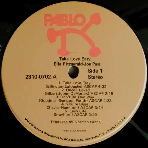 Ella Fitzgerald & Joe Pass : Take Love Easy (LP, Album, Ind)