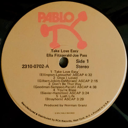 Ella Fitzgerald & Joe Pass : Take Love Easy (LP, Album, Ind)