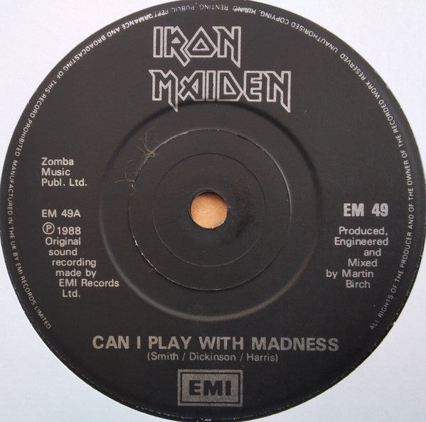 Iron Maiden : Can I Play With Madness (7", Single, Bla)