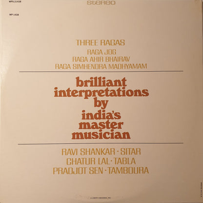Ravi Shankar : Three Ragas (LP, Album, RE)