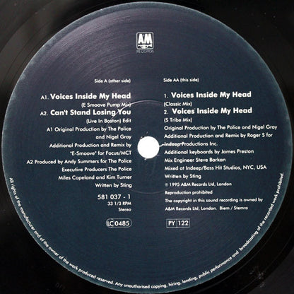 The Police : Can't Stand Losing You (Live) (12", Single)