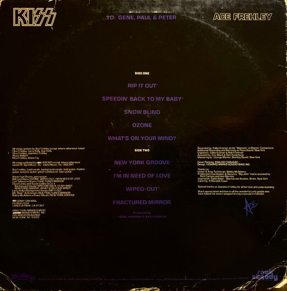 Kiss, Ace Frehley : Ace Frehley (LP, Album, Rai)