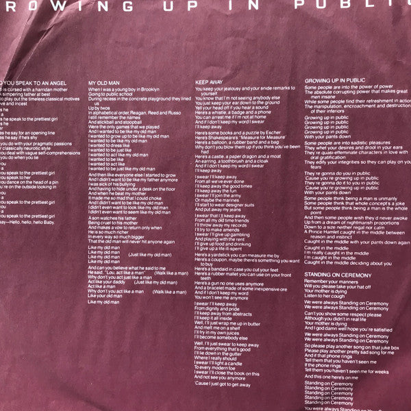 Lou Reed : Growing Up In Public (LP, Album)