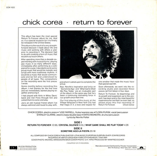 Chick Corea : Return To Forever (LP, Album, Pit)