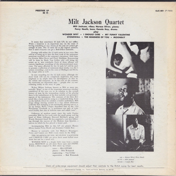 Milt Jackson : Milt Jackson Quartet (LP, Album, Mono, RE)