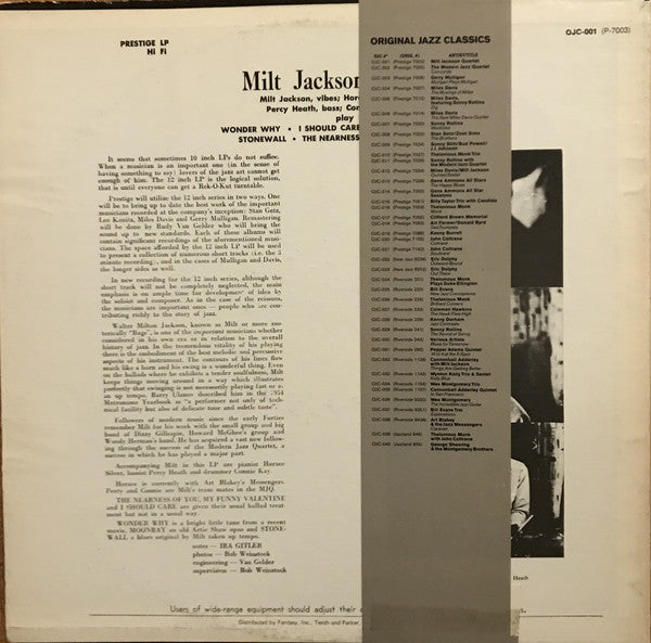 Milt Jackson : Milt Jackson Quartet (LP, Album, Mono, RE)